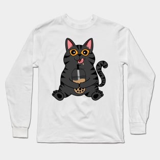 I Love Boba Cat | Grey Tabby Long Sleeve T-Shirt